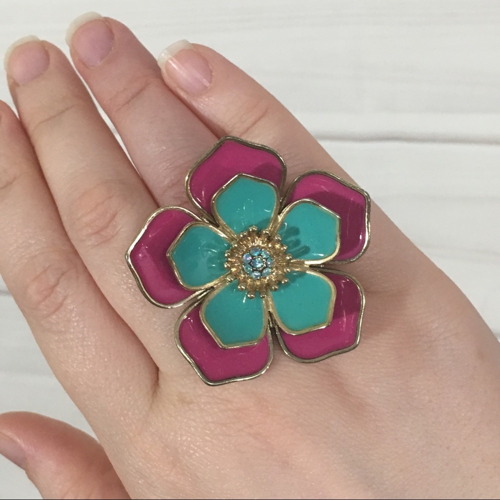 Giant Bling Gem Flower Elasticated Ring